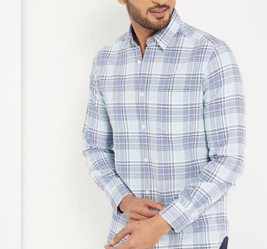 Grey Plaid Check Acid Wash Cotton Casual Shirt