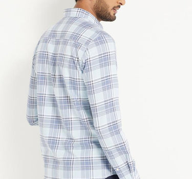 Grey Plaid Check Acid Wash Cotton Casual Shirt