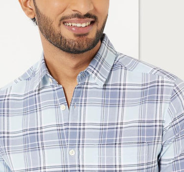 Grey Plaid Check Acid Wash Cotton Casual Shirt