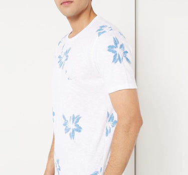 Blue Flowers Beach Print Crew Neck Cotton T-Shirt