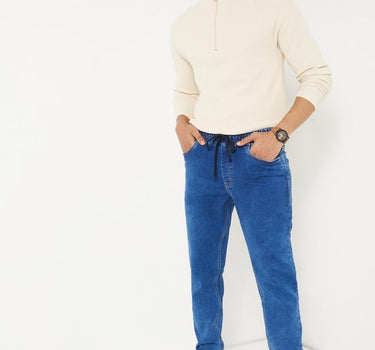 Solid Denim Regular Fit Joggers