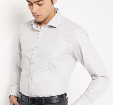 Cotton Rich Structured Solid Grey Formal Shirt