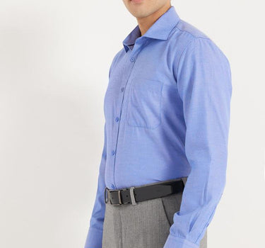 Cotton Rich Structured Solid Blue Formal Shirt