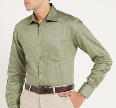 Cotton Rich Structured Solid Green Formal Shirt