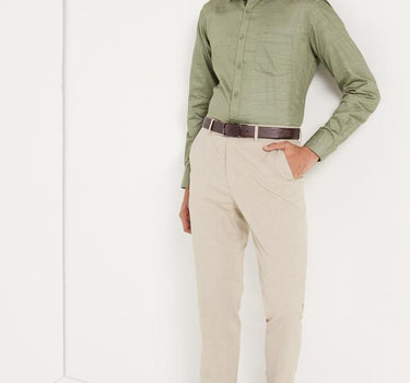 Cotton Rich Structured Solid Green Formal Shirt