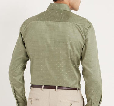 Cotton Rich Structured Solid Green Formal Shirt