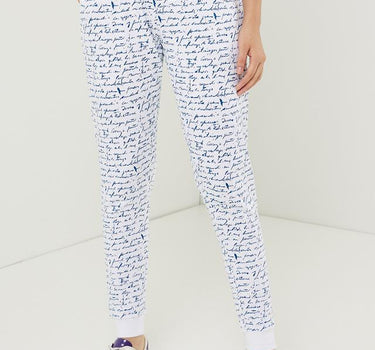 Handwriting Print Cotton Joggers for Women