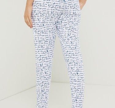 Handwriting Print Cotton Joggers for Women