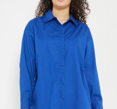 Solid Cotton Blend Collar Neck Women's Shirt