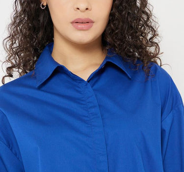 Solid Cotton Blend Collar Neck Women's Shirt