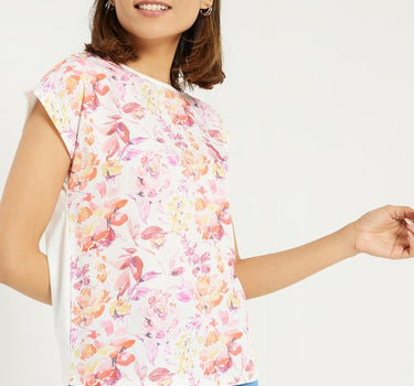 Printed Cotton Blend Round Neck Women's Top