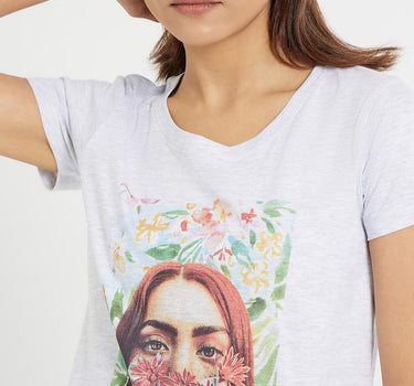 Printed Cotton Round Neck Women's T-Shirt