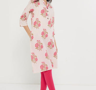 Floral Linen Collared Women's Kurta