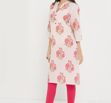 Floral Linen Collared Women's Kurta