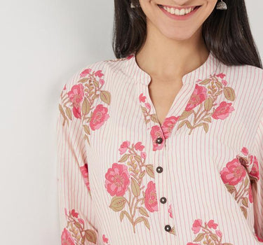 Floral Linen Collared Women's Kurta