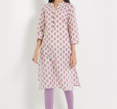 Floral Linen Collared Women's Kurta