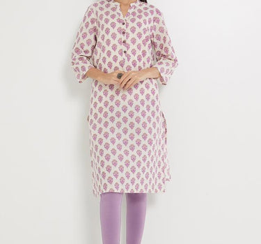 Floral Linen Collared Women's Kurta