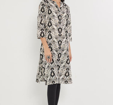 Printed Linen Collared Women's Kurta