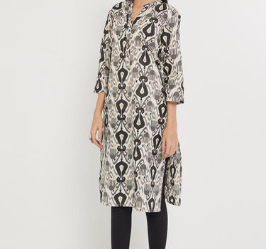 Printed Linen Collared Women's Kurta