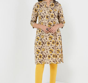 Printed Linen Collared Women's Kurta