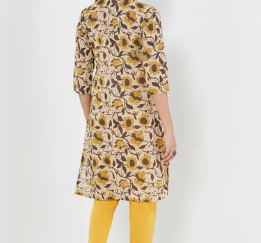 Printed Linen Collared Women's Kurta