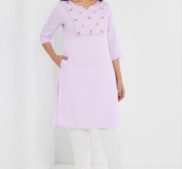 Embellished Rayon Round Neck Women's Kurta