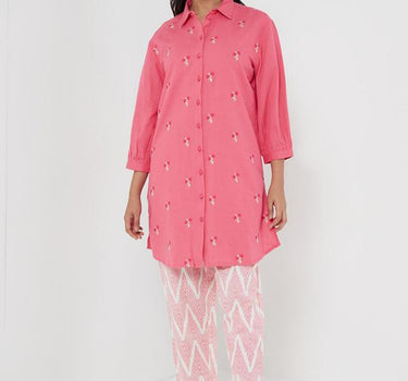 Printed Blended Collared Women's Kurti