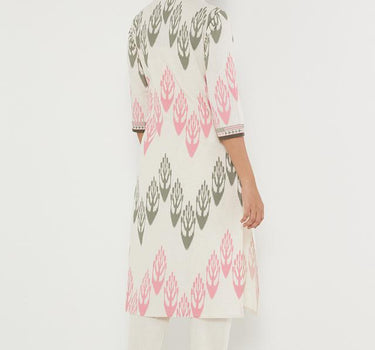 Printed Blended V-Neck Women's Kurta