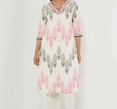 Printed Blended V-Neck Women's Kurta