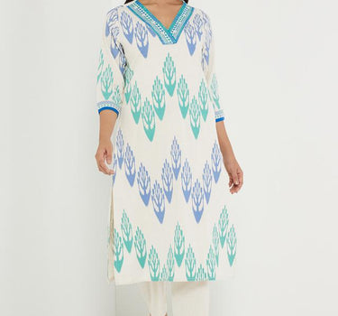 Printed Blended V-Neck Women's Kurta