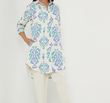 Printed Blended Collared Women's Kurti