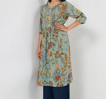 Printed Rayon Regular Fit Women's Long Kurta