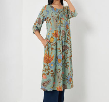 Printed Rayon Regular Fit Women's Long Kurta