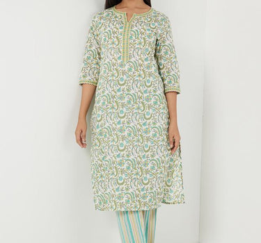 Printed Linen Regular Fit Women's Kurta Set