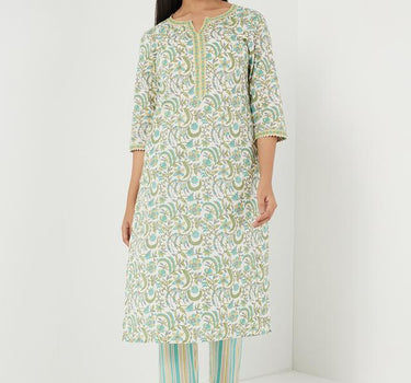 Printed Linen Regular Fit Women's Kurta Set