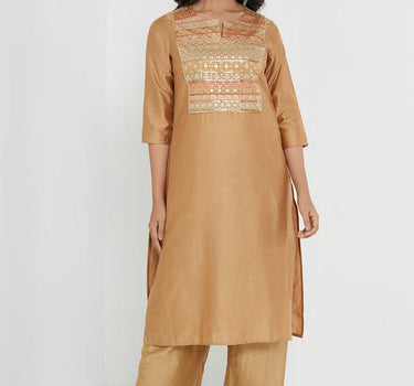 Embellished Blended Round Neck Women's Kurta