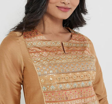 Embellished Blended Round Neck Women's Kurta