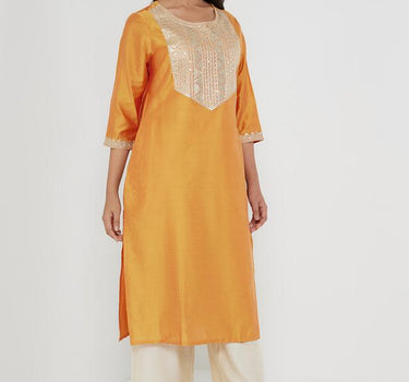 Embellished Blended Round Neck Women's Kurta