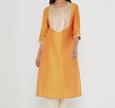 Embellished Blended Round Neck Women's Kurta