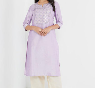 Embellished Blended Round Neck Women's Kurta