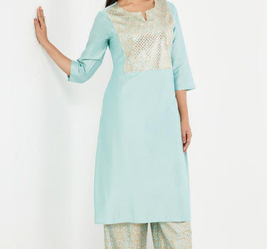 Embellished Blended Round Neck Women's Kurta