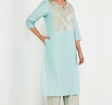 Embellished Blended Round Neck Women's Kurta