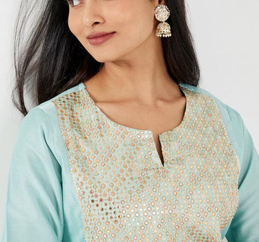 Embellished Blended Round Neck Women's Kurta