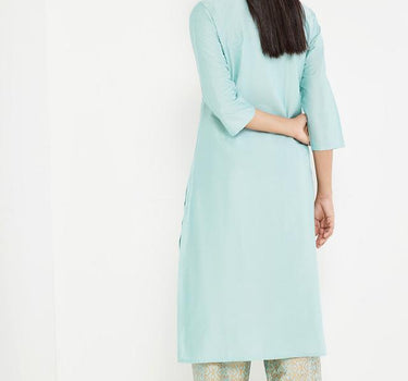 Embellished Blended Round Neck Women's Kurta