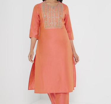 Embellished Blended Round Neck Women's Kurta