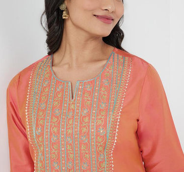 Embellished Blended Round Neck Women's Kurta