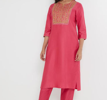 Embellished Blended Round Neck Women's Kurta