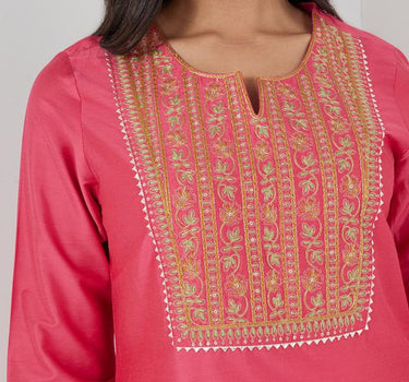 Embellished Blended Round Neck Women's Kurta