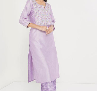 Embellished Blended Round Neck Women's Kurta