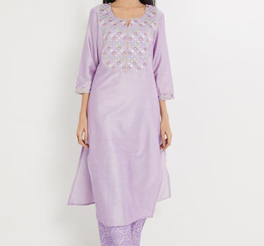 Embellished Blended Round Neck Women's Kurta